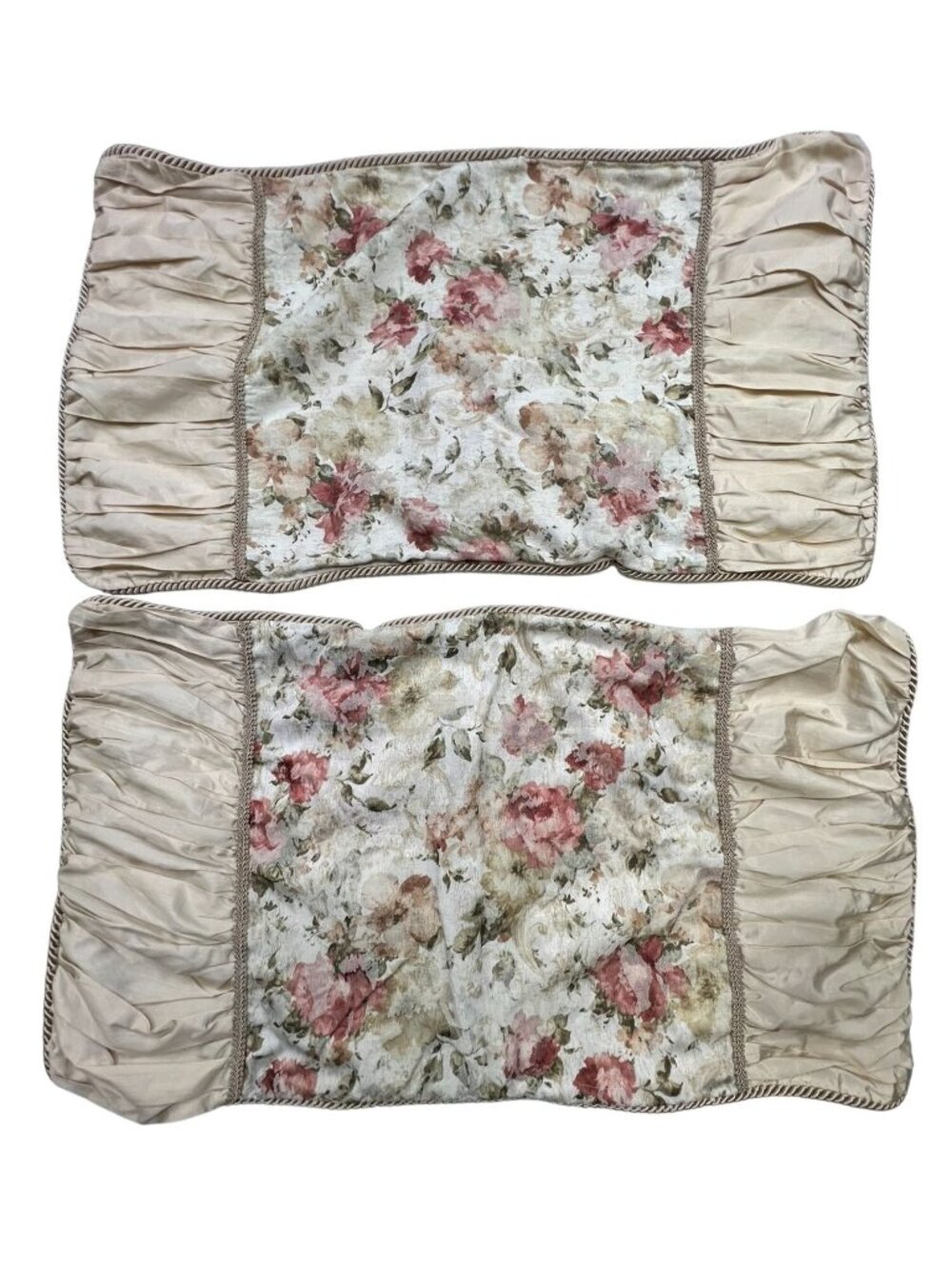 Vintage JCPenney Home Collection Floral Ruffled Pillow Shams Bedding Cream